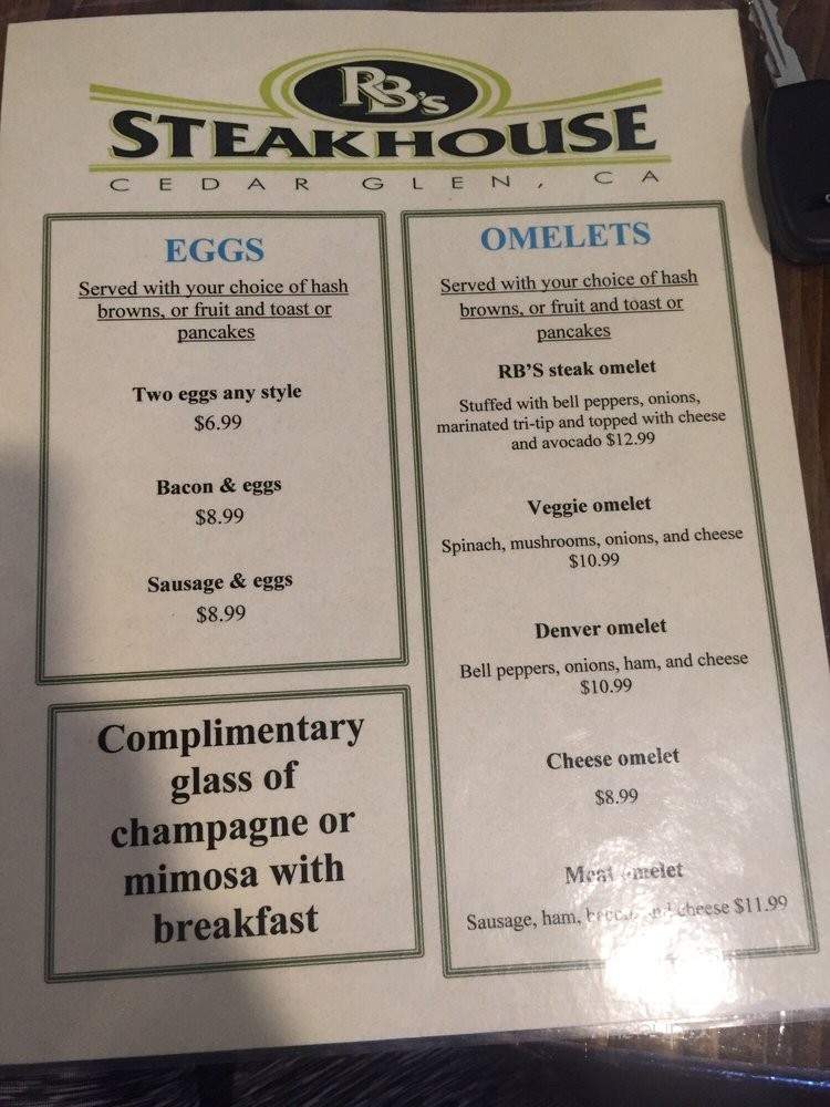 RB's Steakhouse - Lake Arrowhead, CA menu_pic