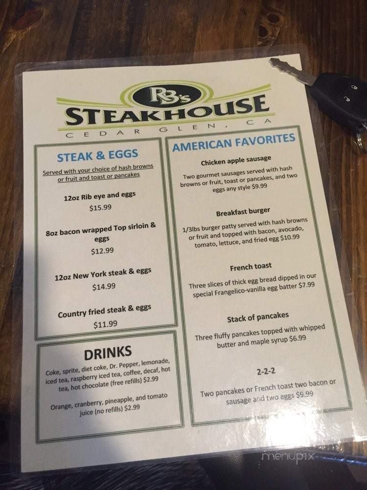 RB's Steakhouse - Lake Arrowhead, CA menu_pic