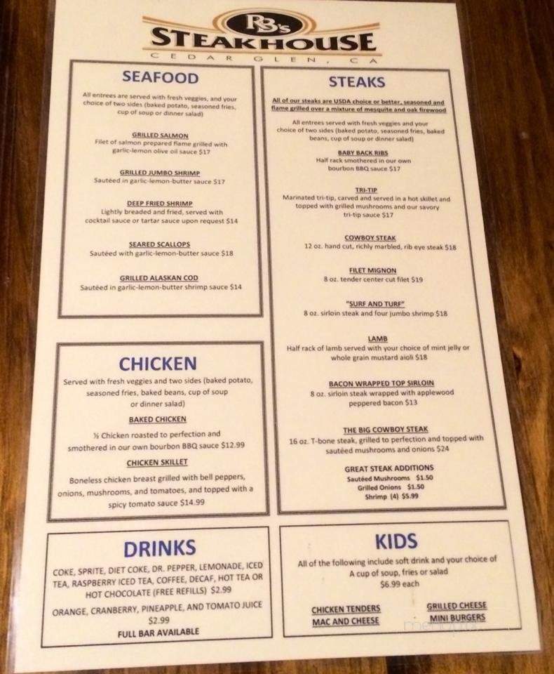 RB's Steakhouse - Lake Arrowhead, CA menu_pic