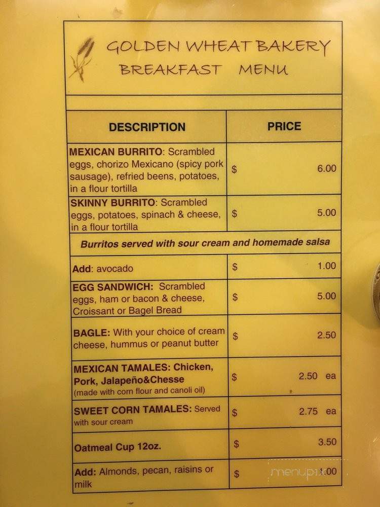 Golden Wheat Bakery - Seattle, WA menu_pic