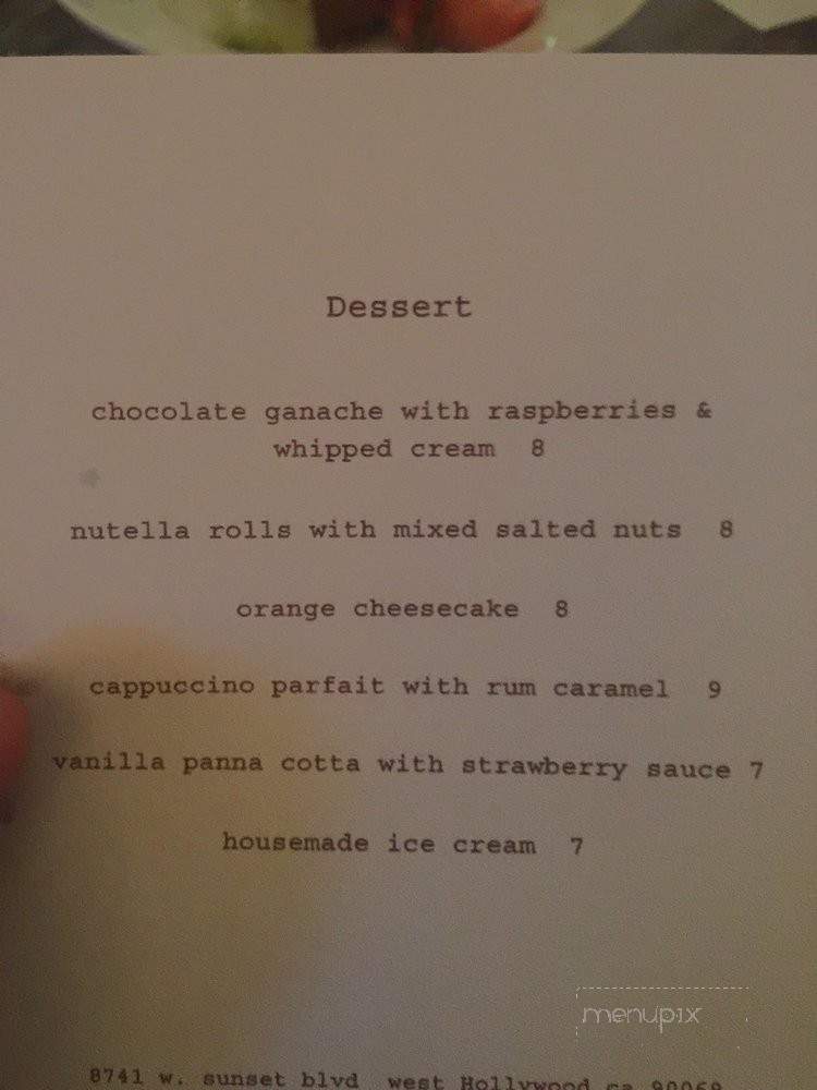 Al Bacio - West Hollywood, CA menu_pic