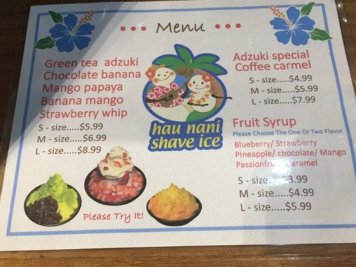 Hau Nani Shave Ice - Honolulu, HI menu_pic