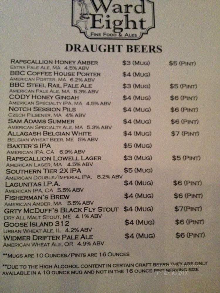 Ward Eight - Lowell, MA menu_pic
