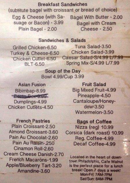 Cafe Walnut - Philadelphia, PA menu_pic