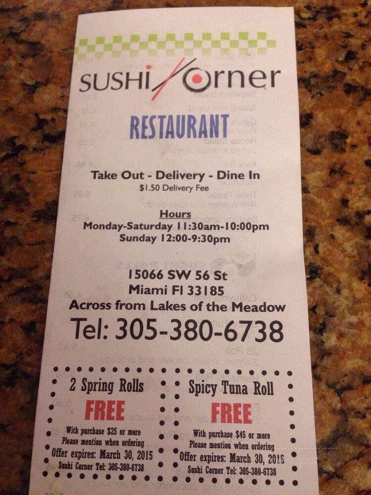 Sushi Corner - Miami, FL menu_pic