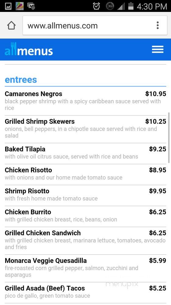 Monarca Pasta & Grill - Los Angeles, CA menu_pic