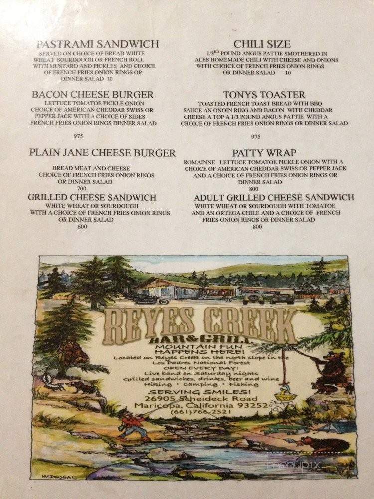 Reyes Creek Bar and Grill - Maricopa, CA menu_pic