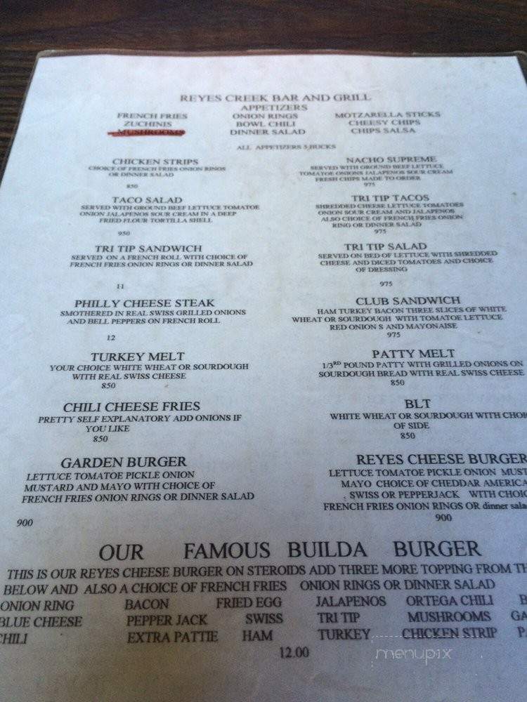 Reyes Creek Bar and Grill - Maricopa, CA menu_pic
