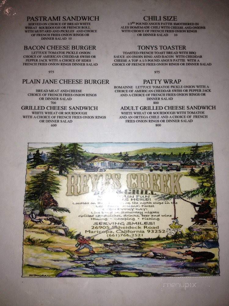 Reyes Creek Bar and Grill - Maricopa, CA menu_pic