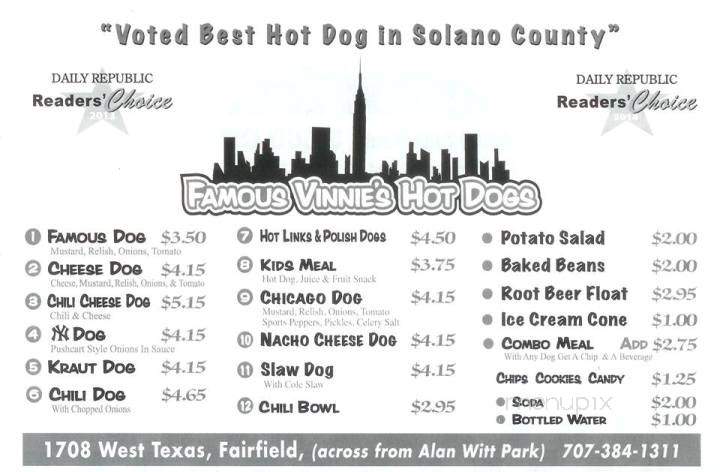 /250282214/Famous-Vinnies-Hot-Dogs-Menu-Fairfield-CA - Fairfield, CA