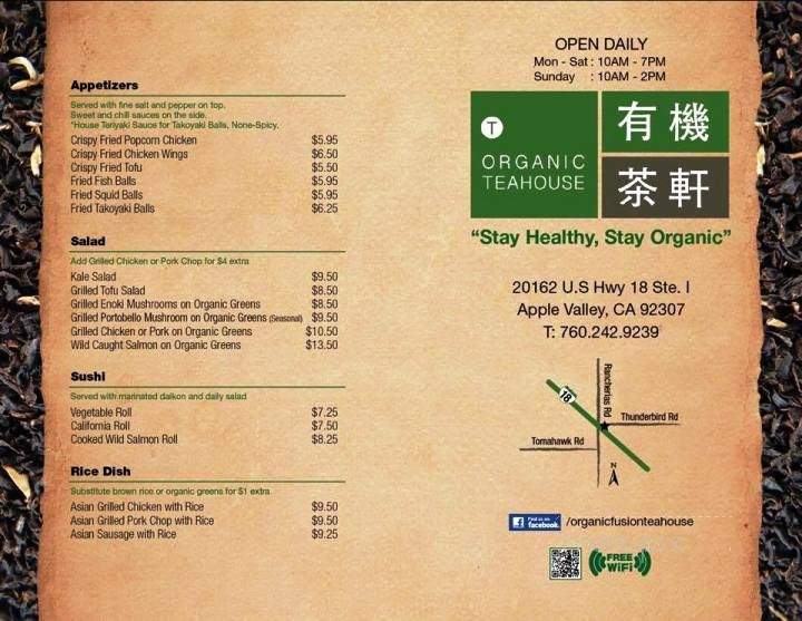 /250867402/Organic-Fusion-Teahouse-Menu-Apple-Valley-CA - Apple Valley, CA