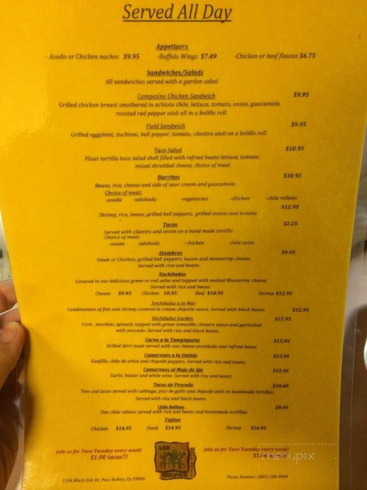 Las Milpas Cafe Grill - Paso Robles, CA menu_pic