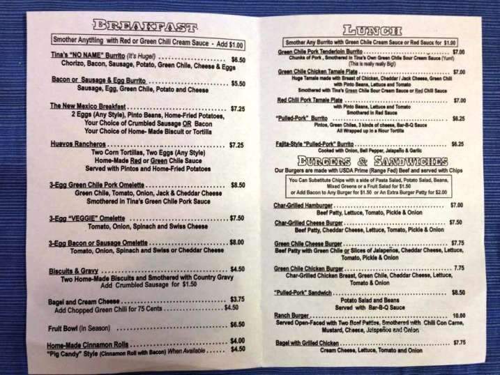 Tina's Cafe - Ruidoso, NM menu_pic