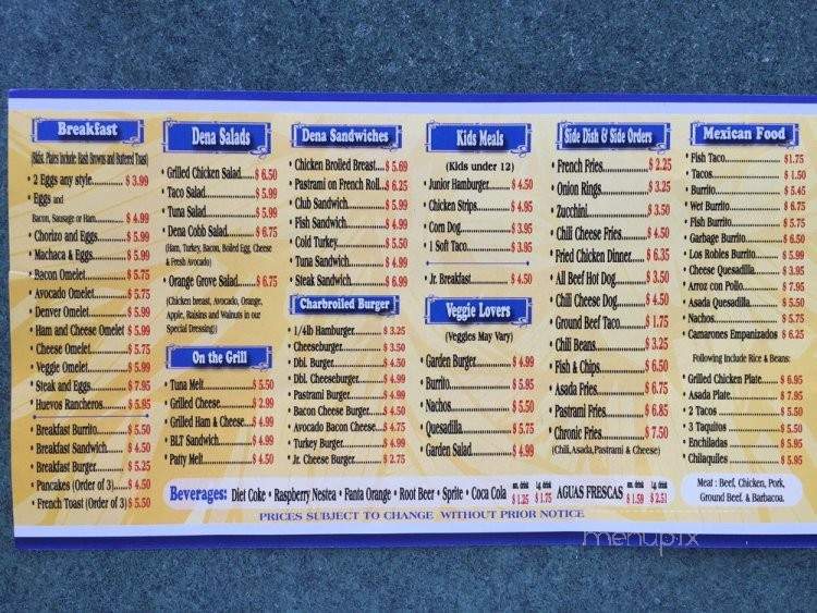 Dena Burgers - Pasadena, CA menu_pic
