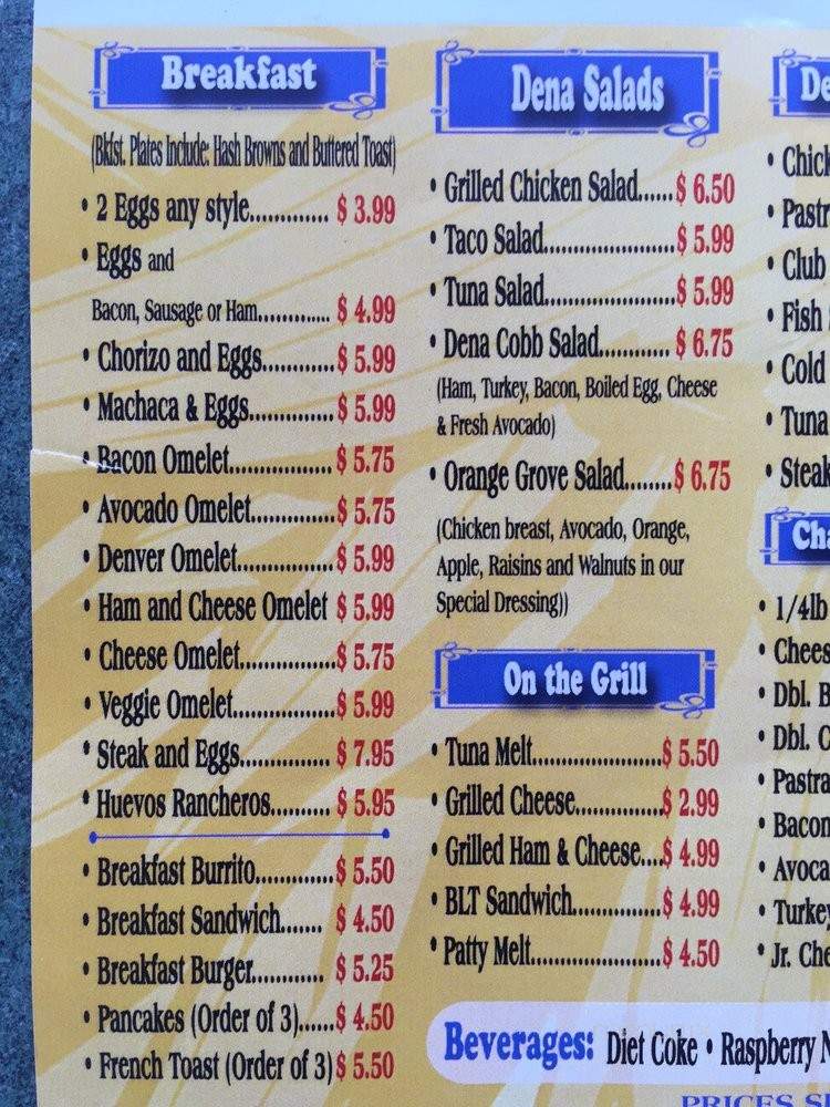 Dena Burgers - Pasadena, CA menu_pic