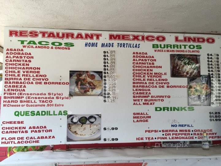 Restaurant Mexico Lindo - Corona, CA menu_pic