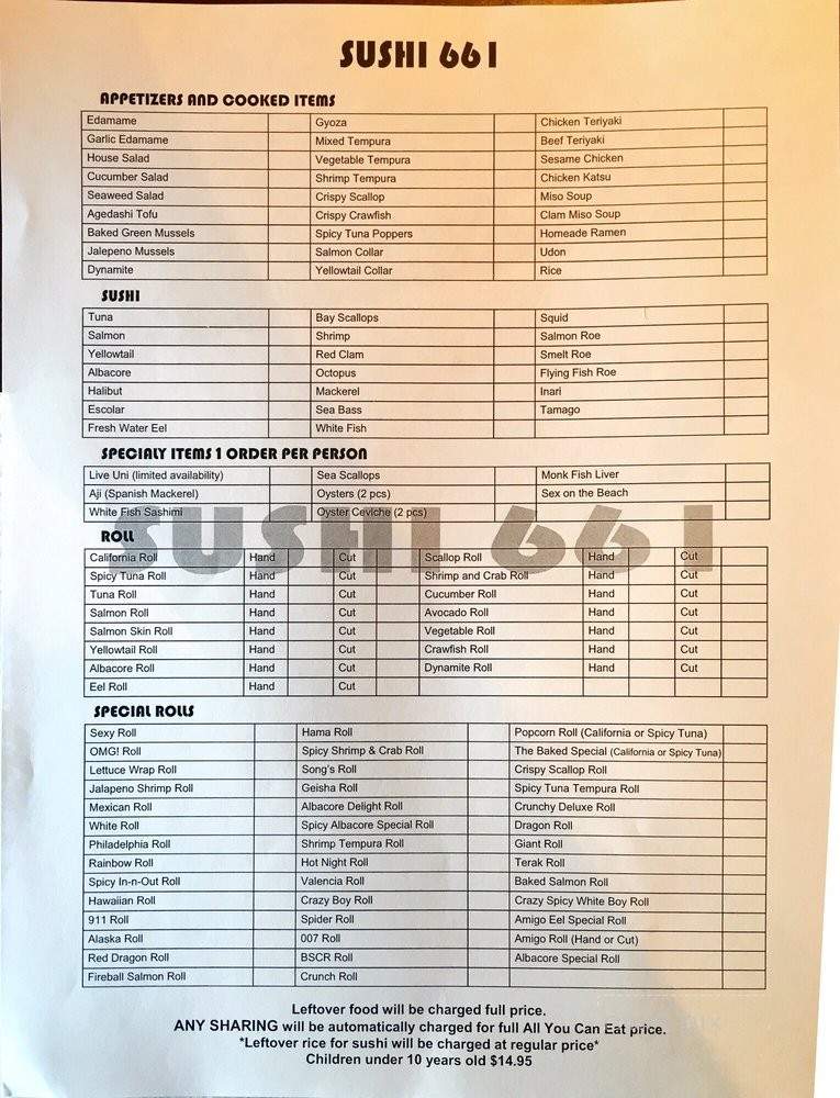 Sushi 661 - Santa Clarita, CA menu_pic
