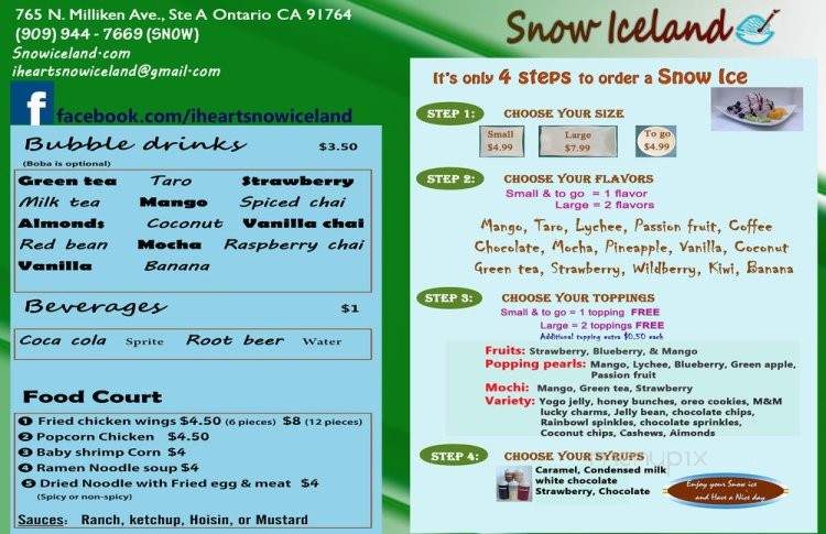 Snow Iceland - Ontario, CA menu_pic