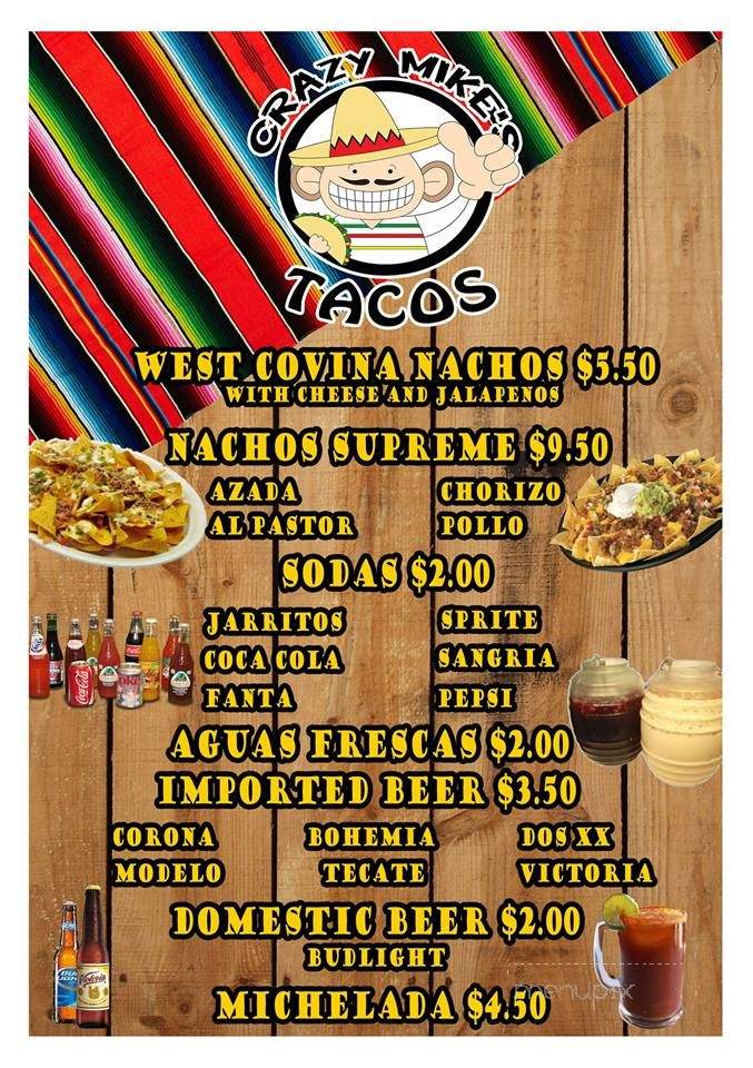 Crazy Mike's Tacos - West Covina, CA menu_pic