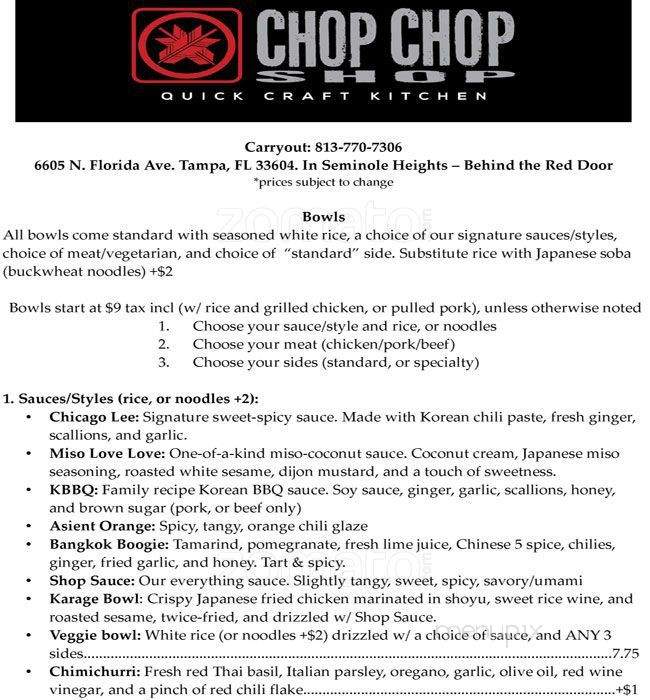Chop Chop Shop - Tampa, FL menu_pic