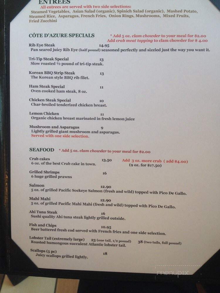 Cote D'Azure - Newport Beach, CA menu_pic