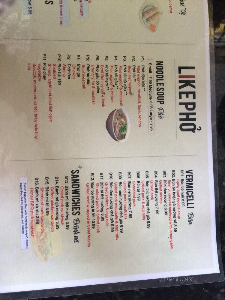 Like Pho - Grayson, GA menu_pic