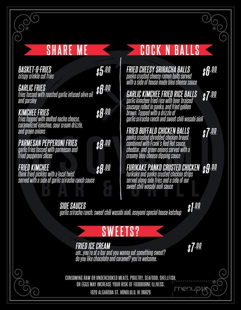 Osoyami Bar And Grill - Honolulu, HI menu_pic