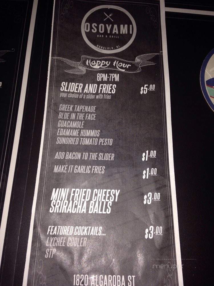 Osoyami Bar And Grill - Honolulu, HI menu_pic
