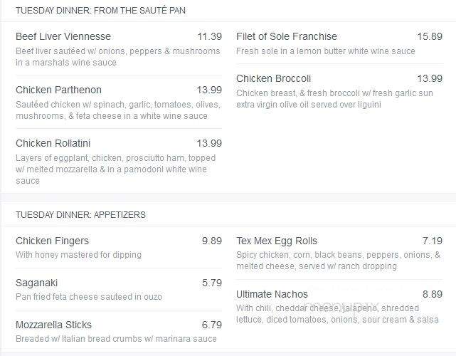 The Legacy Diner - Audubon, NJ menu_pic