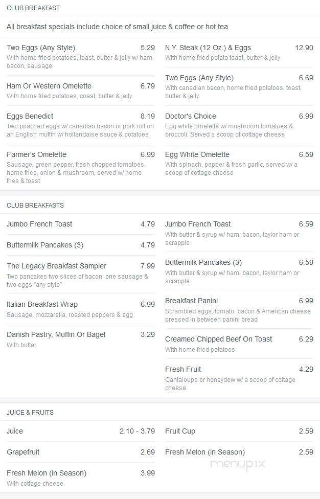 The Legacy Diner - Audubon, NJ menu_pic