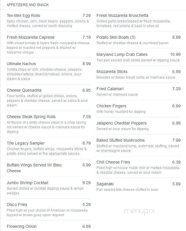 The Legacy Diner - Audubon, NJ menu_pic