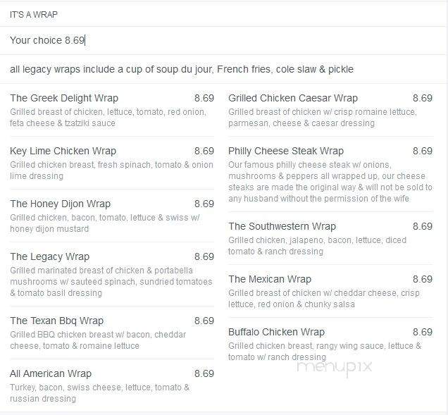 The Legacy Diner - Audubon, NJ menu_pic