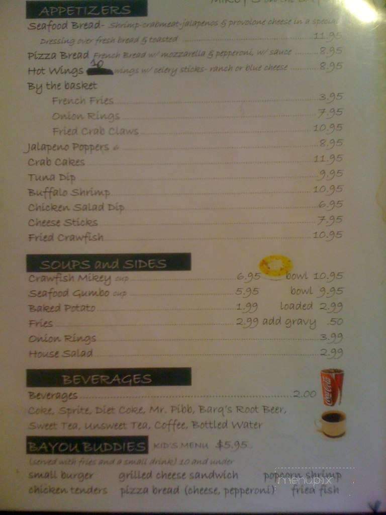 Mikey's On the Bayou - Ocean Springs, MS menu_pic