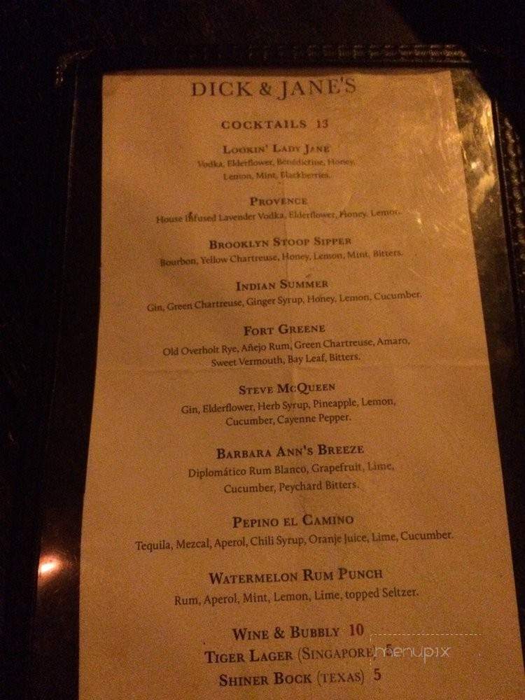 Dick & Jane's Bar - Brooklyn, NY menu_pic