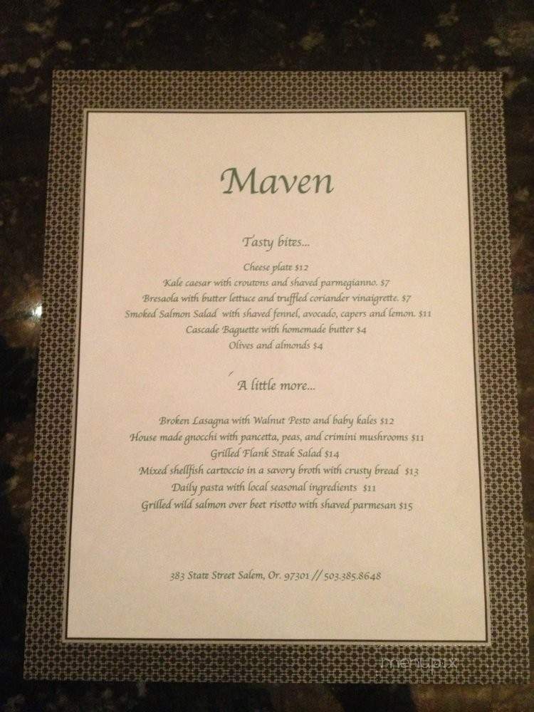 Maven - Salem, OR menu_pic