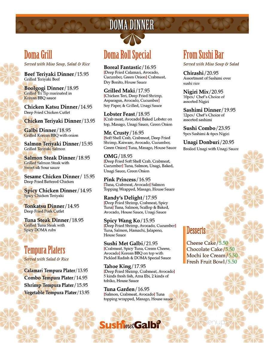 /250206925/Doma-Sushi-Met-Galbi-Menu-Tahoe-City-CA - Tahoe City, CA