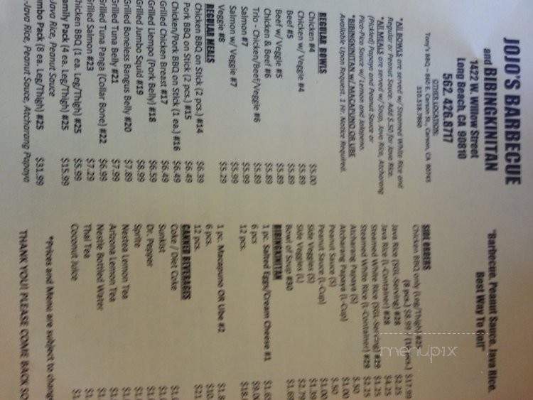 JoJo's Barbecue and Bibingkinitan - Long Beach, CA menu_pic