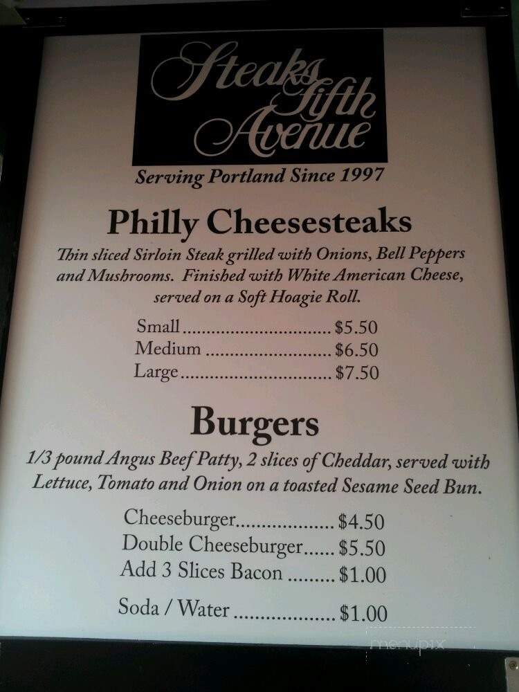 Steaks Fifth Avenue - Portland, OR menu_pic