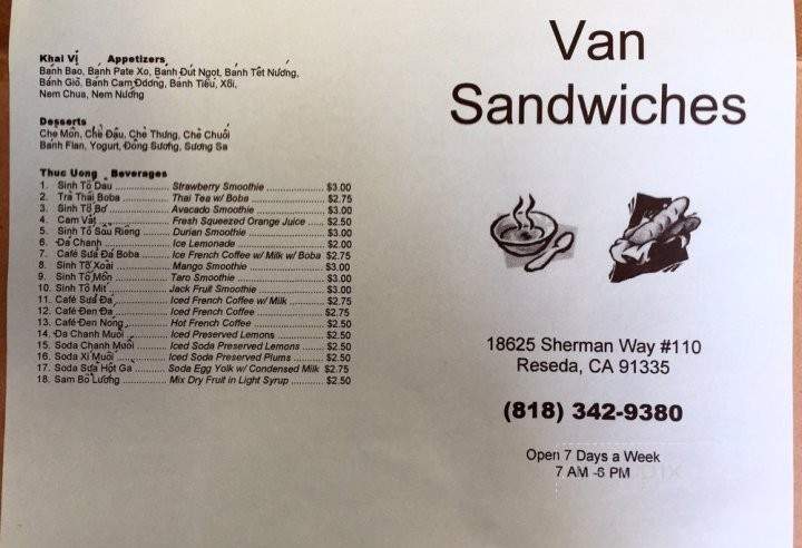 Van Sandwiches - Reseda, CA menu_pic