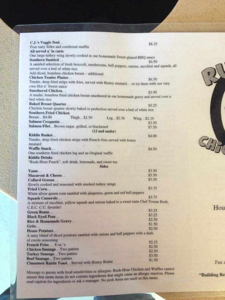 Rush Hour Chicken & Waffles - Saint Petersburg, FL menu_pic