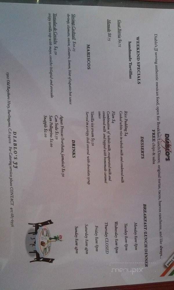 Diablo's JJ Taqueria - Burlingame, CA menu_pic