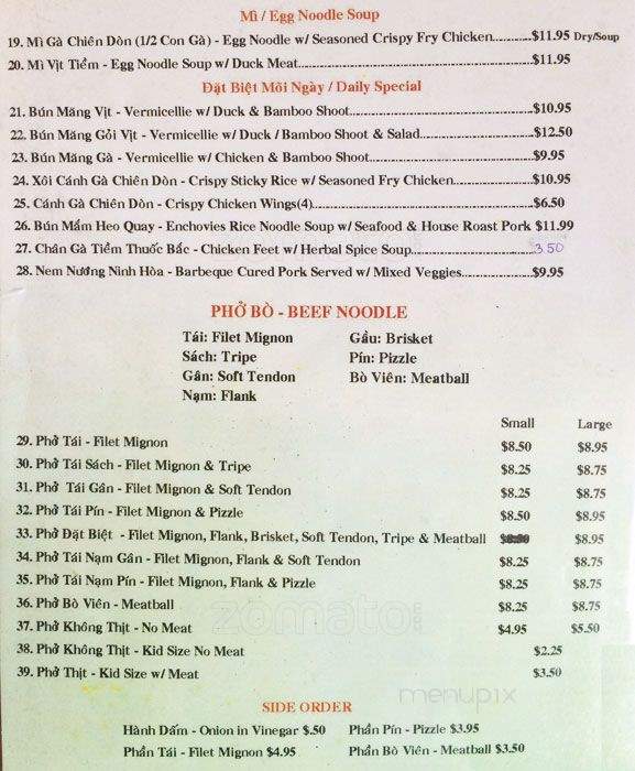 Pho Ga Nha - San Jose, CA menu_pic