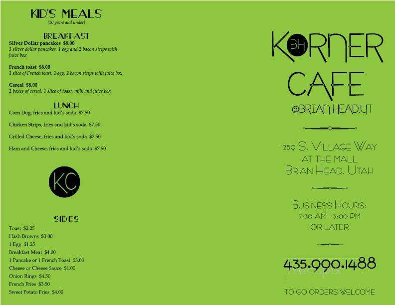 Korner Cafe - Brian Head, UT menu_pic