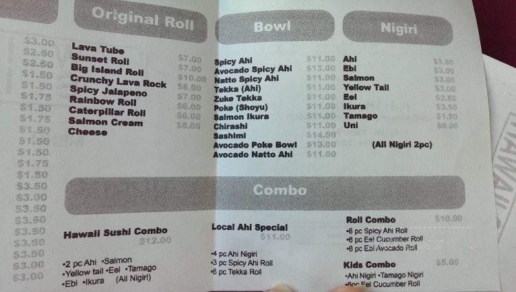 Hawaii Sushi - Honolulu, HI menu_pic