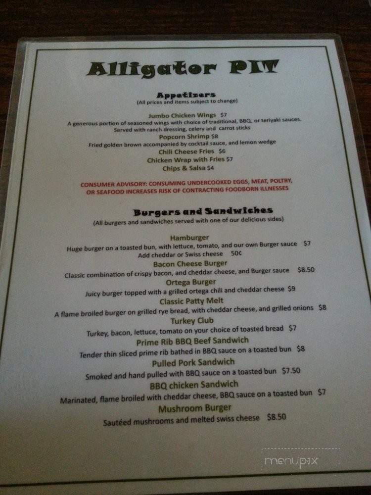 Alligator Pit - Lake Elsinore, CA menu_pic