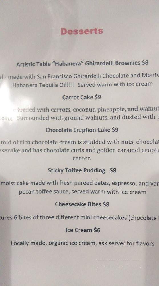Artistic Table - Livermore, CA menu_pic