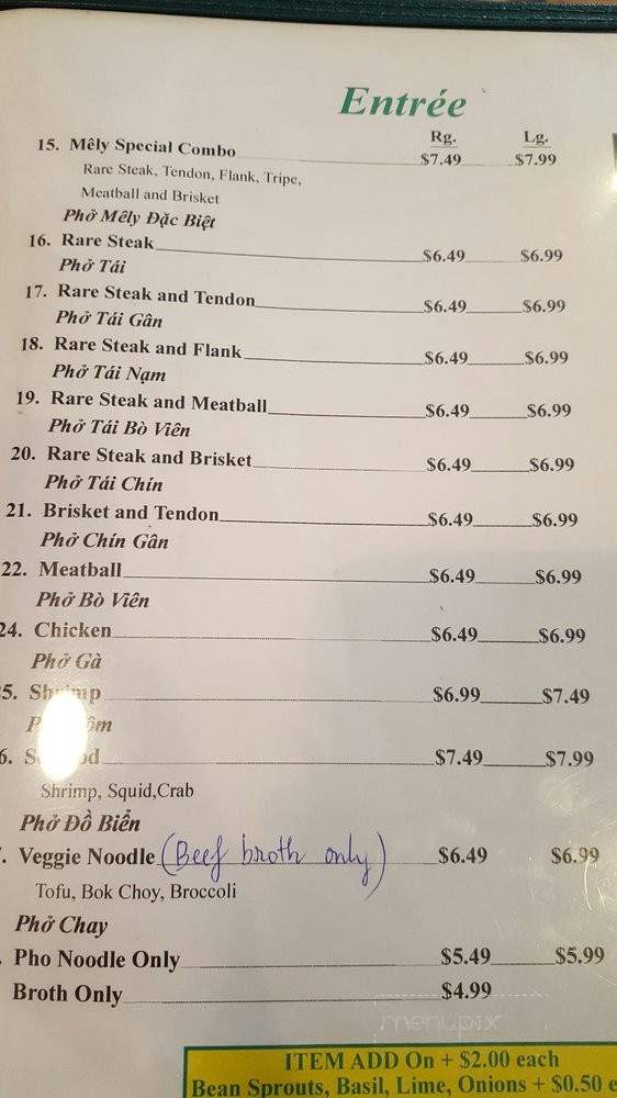 Pho Mely - Bellflower, CA menu_pic