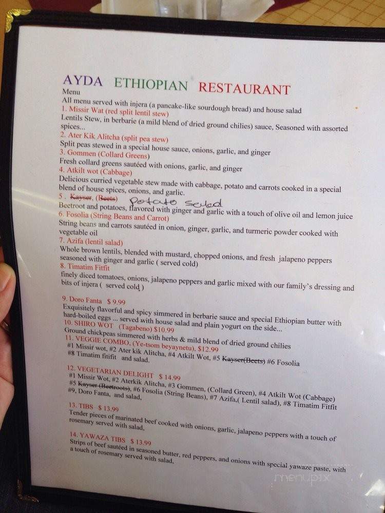 Ayda Ethiopian Restaurant - Loma Linda, CA menu_pic