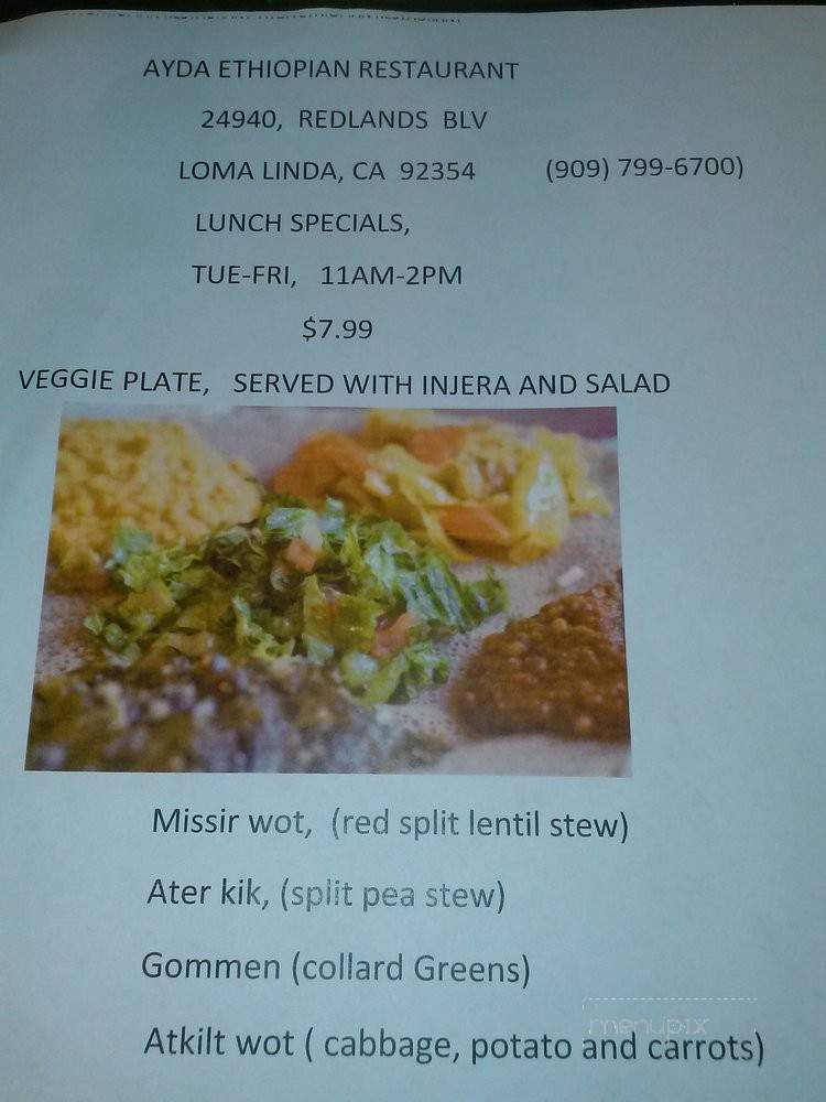 /250255200/Ayda-Ethiopian-Restaurant-Menu-Loma-Linda-CA - Loma Linda, CA