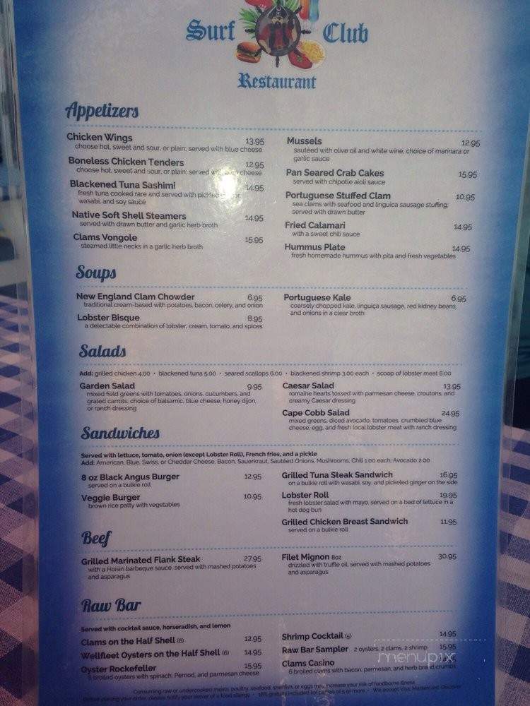 The Surf Club - Provincetown, MA menu_pic